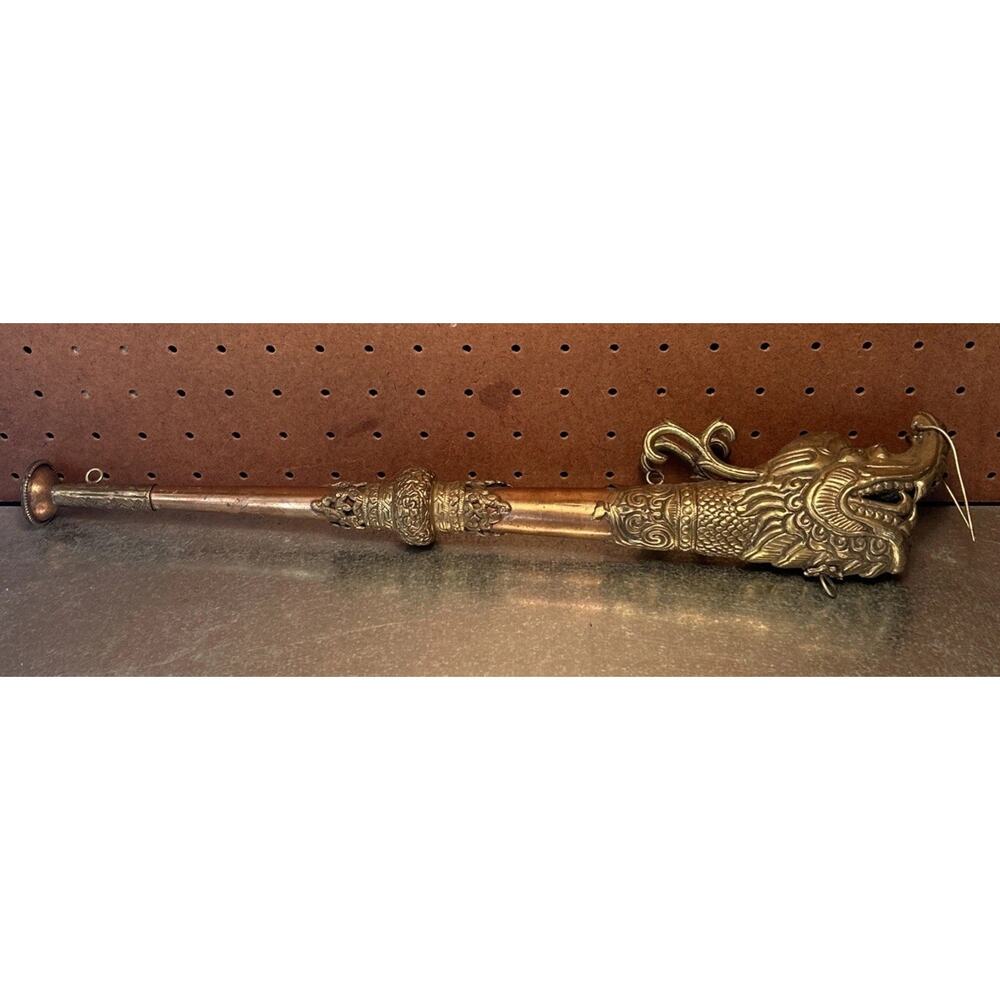 Vintage Tibetan Buddhist Ritual Ceremonial Copper & Brass Dragon Head Horn 19”